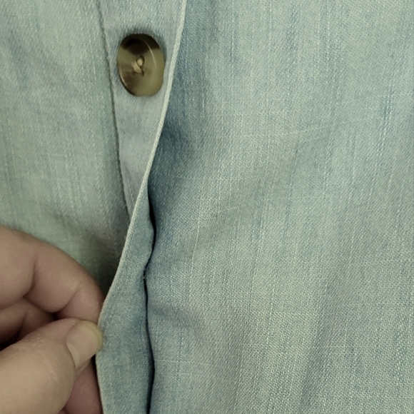 Chambray Cotton Pull-on Smocked Wide Leg Jumpsuit - Picture 3 of 10